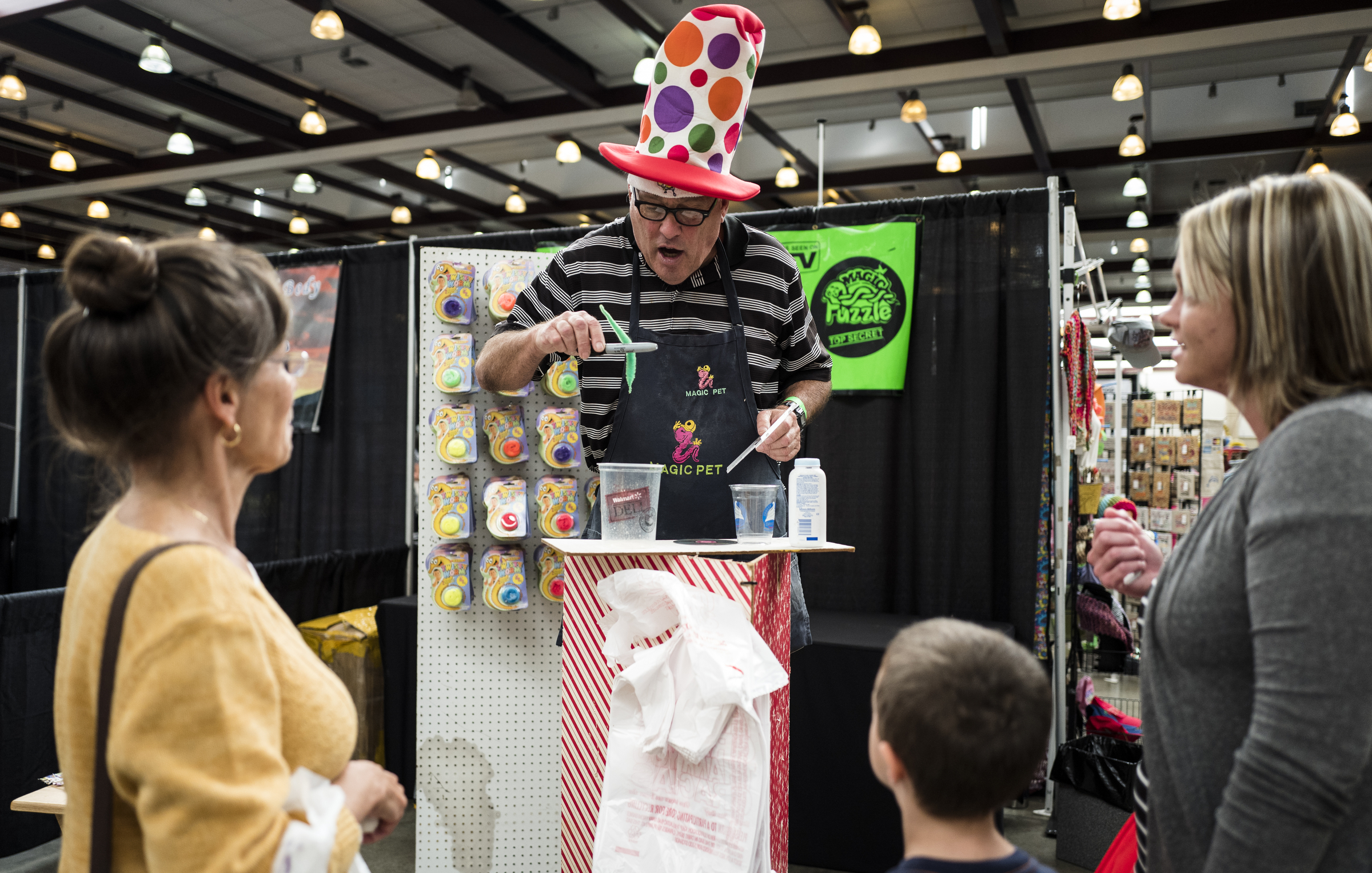 Pete Geoffrion shows off the Magic Pet toy at the Times Free Press's HoHo Expo at the Chattanooga Convention Center on Saturday, Nov. 5, 2016, in Chattanooga, Tenn. The holiday expo features more than 200 vendors as well as children's entertainment and continues Sunday.
