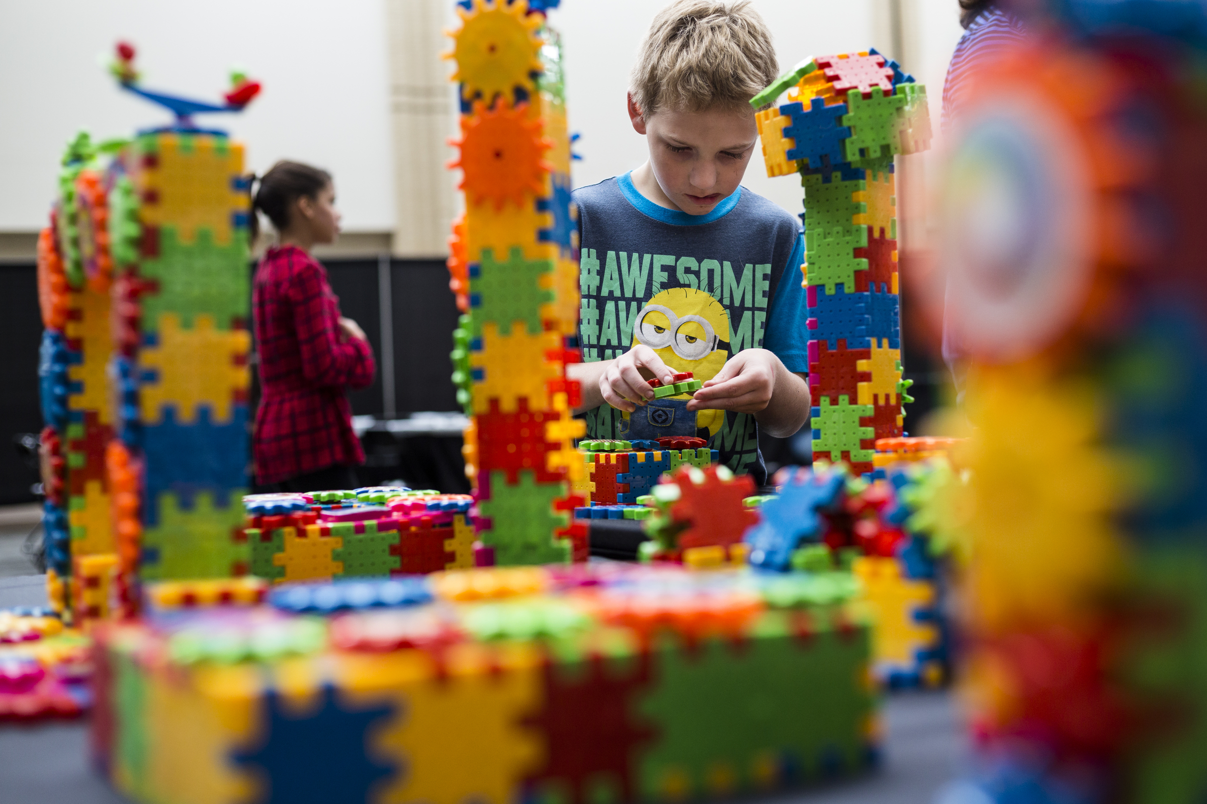 Phillip Schweikart plays with moving block toys at the Times Free Press's HoHo Expo at the Chattanooga Convention Center on Saturday, Nov. 5, 2016, in Chattanooga, Tenn. The holiday expo features more than 200 vendors as well as children's entertainment and continues Sunday.