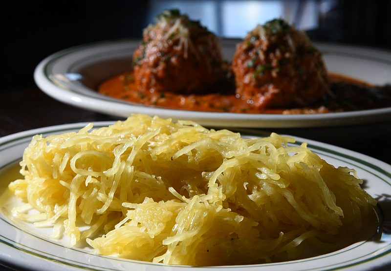 Spaghetti squash is paired with dry, aged Barton Creek meatballs with Sunday sauce at Il Primo restaurant in Riverview.