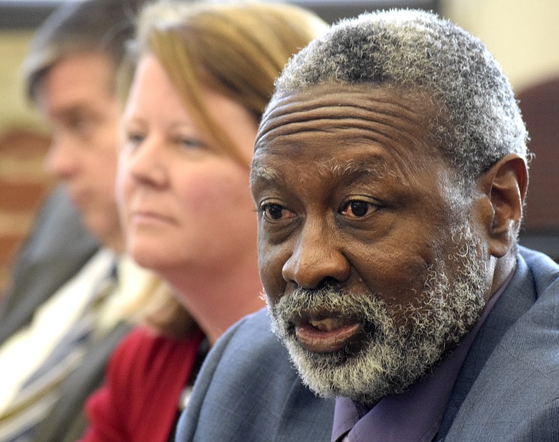 Hamilton County Department of Education Interim Superintendent, Kirk Kelly, speaks to reporters.   Members of the Hamilton County Department of Education visited the Chattanooga Times Free Press to discuss goals for the 2016 school year.