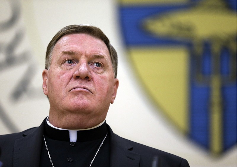 
              FILE - A Monday, Oct. 10, 2016 file photo of Indianapolis Archbishop Joseph Tobin discussing his elevation to cardinal by Pope Francis during a news conference in Indianapolis. Pressing his campaign to remake the U.S. Catholic church, Pope Francis on Monday Nov. 7, 2016 tapped one of his new cardinals, Joseph Tobin, to replace the Newark archbishop who has been criticized for allegedly mishandling sex-abuse cases and spending lavishly on his retirement home. (AP Photo/Michael Conroy, File)
            