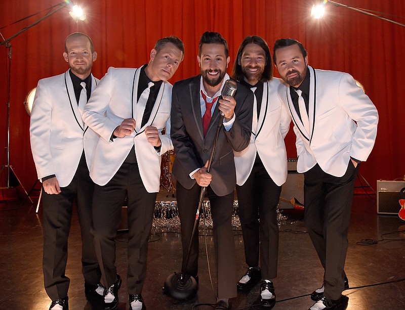 Old Dominion, in the retro tuxes worn for the group's video, "Break Up With Him."