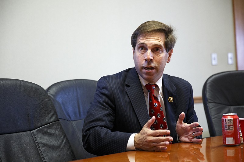 U.S. Congressman Chuck Fleischmann speaks during a meeting with the Times Free Press editorial board and reporters in the newspaper's office Thursday, Oct. 15, 2015, in Chattanooga, Tenn.