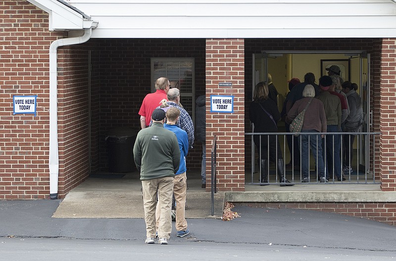 Area residents wait in line to vote on November 8, 2016 at the Hixson Fellowship Hall in Red Bank Cumberland Presbyterian Church.