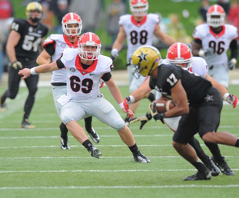 Georgia senior long snapper Trent Frix (69) from Calhoun has been a special-teams factor for the Bulldogs since 2013 and was awarded a scholarship in August by new coach Kirby Smart.