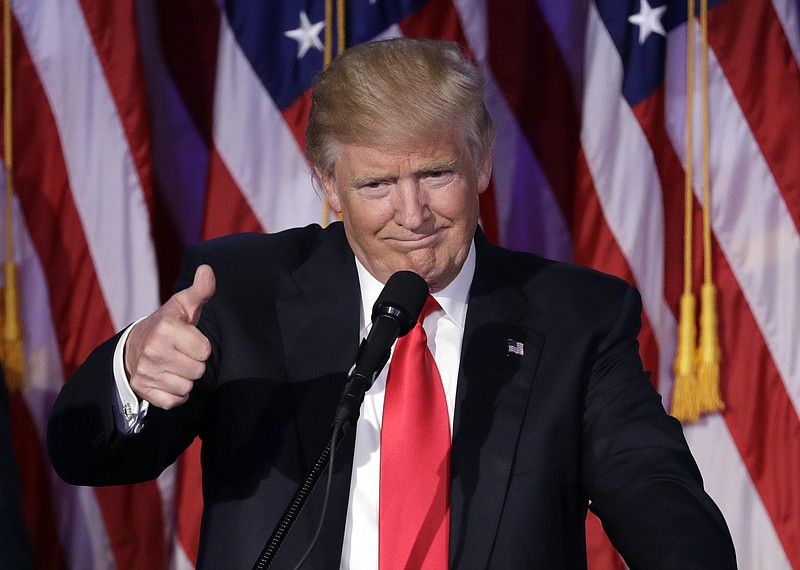 President-elect Donald Trump gives his acceptance speech during his election night rally, Wednesday, Nov. 9, 2016, in New York.