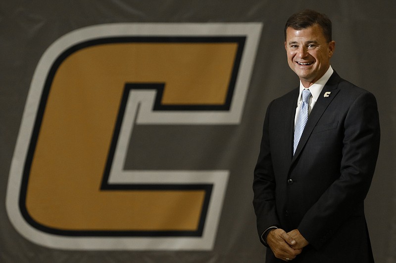 David Blackburn, Vice Chancellor and Director of Athletics for The University of Tennessee at Chattanooga, stands in McKenzie Arena where his office is located. 