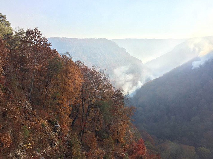 A view of Signal Mountain shows brush fires across the Tennessee Valley.