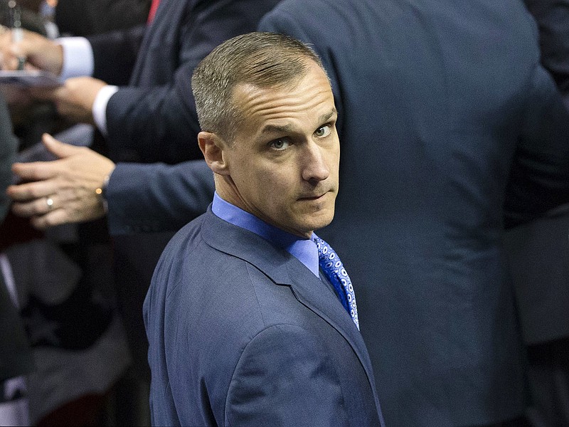 In this April 18, 2016 file photo, Corey Lewandowski, campaign manager for Republican presidential candidate Donald Trump, appears at a campaign stop at the First Niagara Center in Buffalo, N.Y. CNN says Lewandowski, who served a brief, stormy stint as CNN commentator after being fired as Donald Trump's campaign manager, has resigned from the network. (AP Photo/John Minchillo, File)
