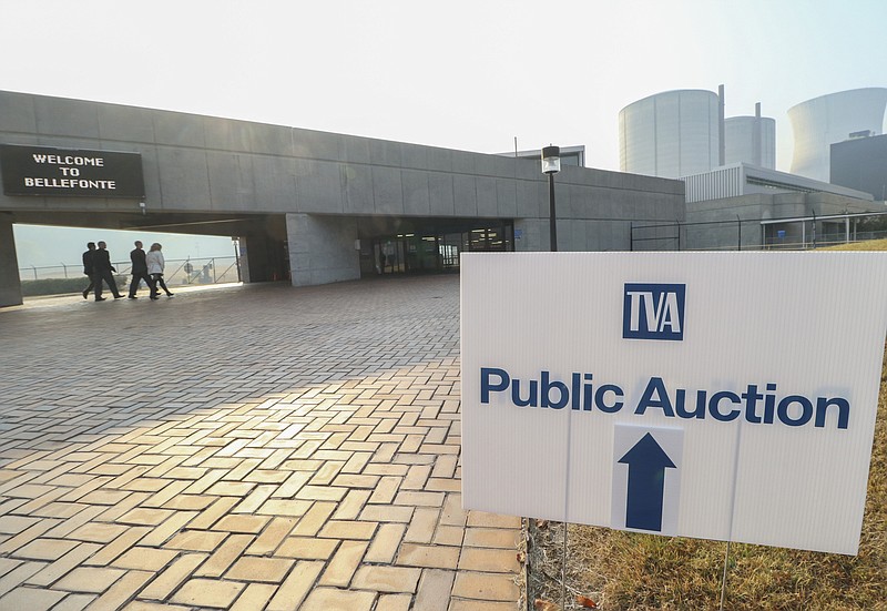 Participants enter Tennessee Valley Authority's Bellefonte Nuclear Power Plant in Hollywood, Alabama to attend an auction for the property on Monday morning.