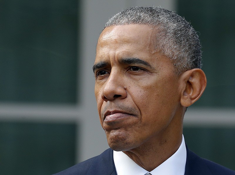 
              In this Nov. 9, 2016, photo, President Barack Obama pause while speaking in the Rose Garden of the White House in Washington. It was supposed to be his grand valedictory tour. Now Obama must use his last major trip abroad to try to calm shocked world leaders about the outcome of the U.S. election, and what comes next when Donald Trump is president. (AP Photo/Pablo Martinez Monsivais)
            