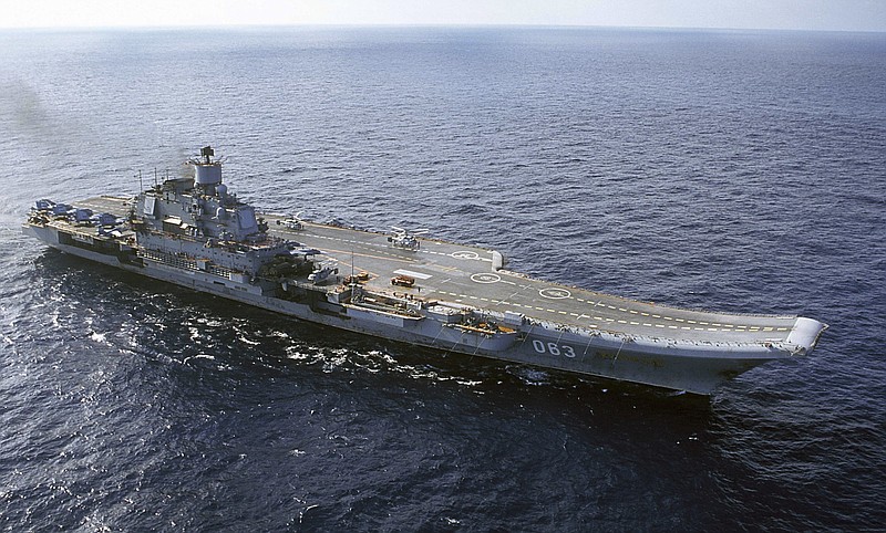 
              FILE - In this 2004 file photo the Admiral Kuznetsov carrier seen in the Barents Sea, Russia. The Russian military says one of its the MiG-29 fighter jets based at a Russian aircraft carrier currently near Syria's shores has crashed on a training mission, but its pilot has survived. (AP Photo, File)
            
