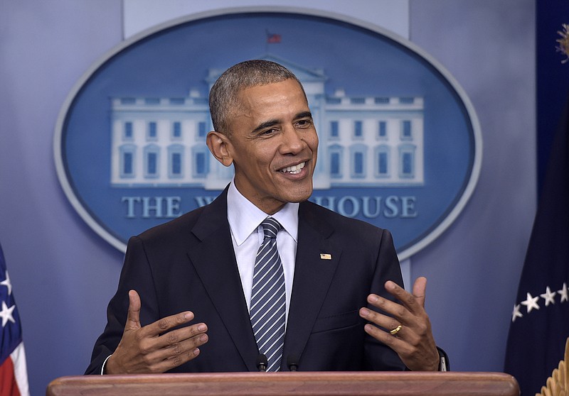 
              President Barack Obama speaks during a news conference in the Brady press briefing room at the White House in Washington, Monday, Nov. 14, 2016. (AP Photo/Susan Walsh)
            