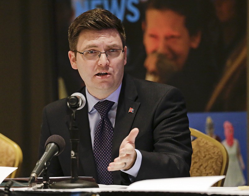 Brent Leatherwood, executive director of the Tennessee Republican Party, answers questions during a legislative preview session held by The Associated Press and the Tennessee Press Association on Feb. 5, 2015, in Nashville.