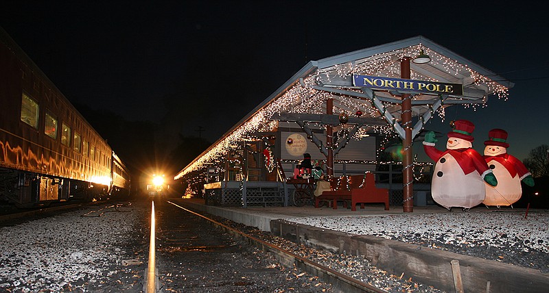 The sign at the destination reads "North Pole" for passengers aboard the North Pole Limited trains at Tennessee Valley Railroad Museum.
