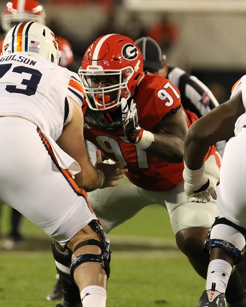 Georgia junior nose tackle John Atkins had two tackles last Saturday on a defense that held Auburn to 164 total yards and no first downs in the second half.