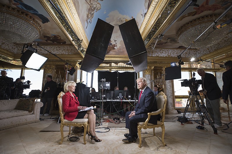 
              In this image released by CBS News, 60 MINUTES Correspondent  Lesley Stahl interviews President-elect Donald J. Trump at his home, Friday, Nov. 11, 2016, in New York. The first post-election interview for television will be broadcast on 60 MINUTES on Sunday. (Chris Albert for CBSNews/60MINUTES via AP)
            