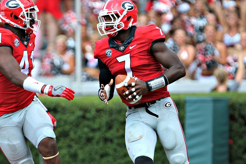 Georgia outside linebacker Lorenzo Carter returned a fumble 24 yards for a touchdown in the 26-24 escape of Nicholls State on Sept. 10.