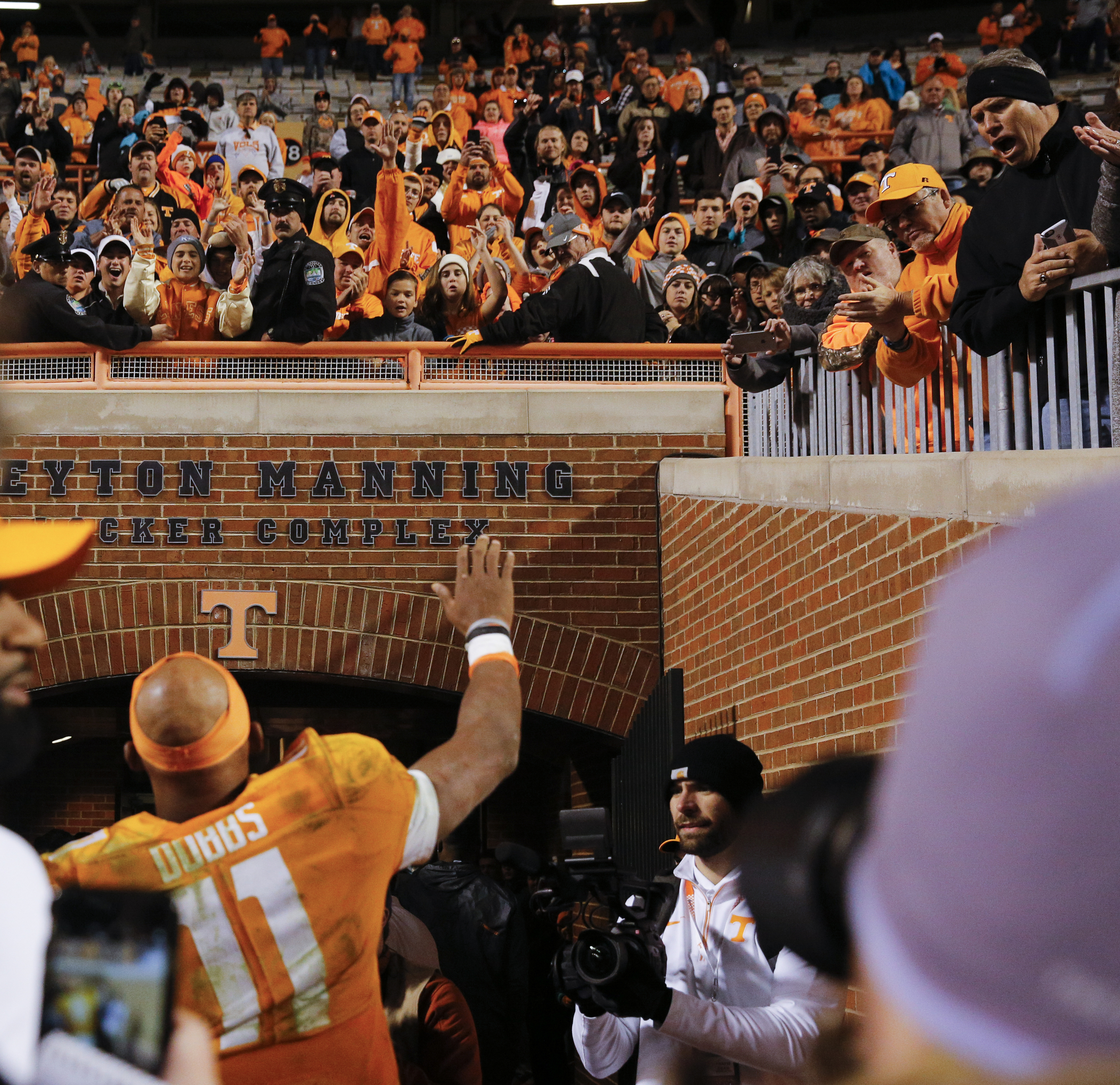 Tennessee senior quarterback Joshua Dobbs leaves the field after his last game at Neyland Stadium against the Missouri Tigers on Saturday, Nov. 19, 2016, in Chattanooga, Tenn. Tennessee won their final home game of the season 63-37.