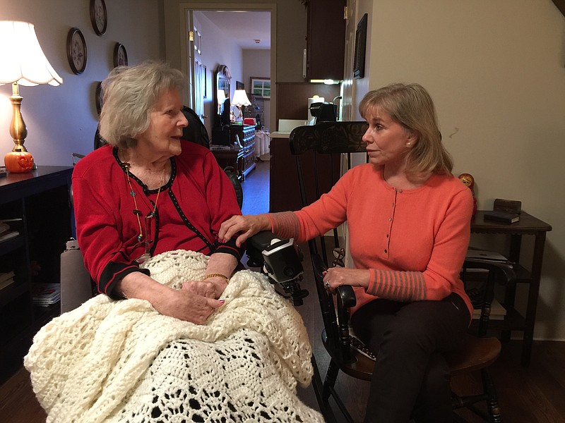 Louise Miller, 95, and her daughter, Susan English, at Manor House Assisted Living and  Memory Care on Mountain Creek Road. (Photo by Mark Kennedy)