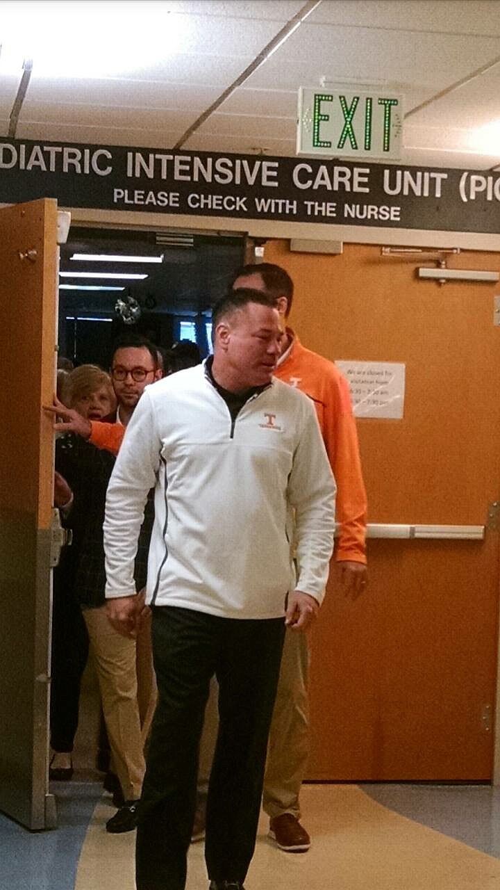 University of Tennessee football coach Butch Jones flew to Chattanooga with three of his players Wednesday morning, going to T.C. Thompson Children's Hospital at Erlanger to visit victims of the Woodmore Elementary School bus crash.