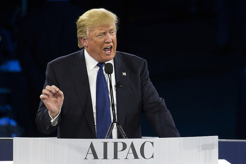 
              FILE - In this March 21, 2016 file photo, Donald Trump speaks at the 2016 American Israel Public Affairs Committee (AIPAC) Policy Conference in Washington. Trump’s victory in the U.S. presidential election could set back prospects for a two-state solution to the Israel-Palestinian conflict, with analysts saying Israel may be given carte blanche under a Trump administration. (AP Photo/Evan Vucci, File)
            