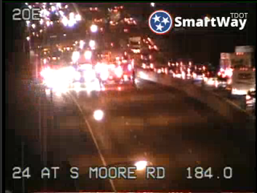 Interstate 24 Eastbound in Hamilton County is closed between mile markers 183A and 184 due to a muli-vehicle crash reported at 6:44 p.m.

