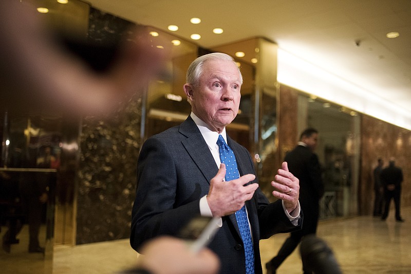 Sen. Jeff Sessions, R-Ala., who President-elect Donald Trump selected to be U.S. attorney general, speaks to reporters in Trump Tower on Fifth Avenue in New York last week.