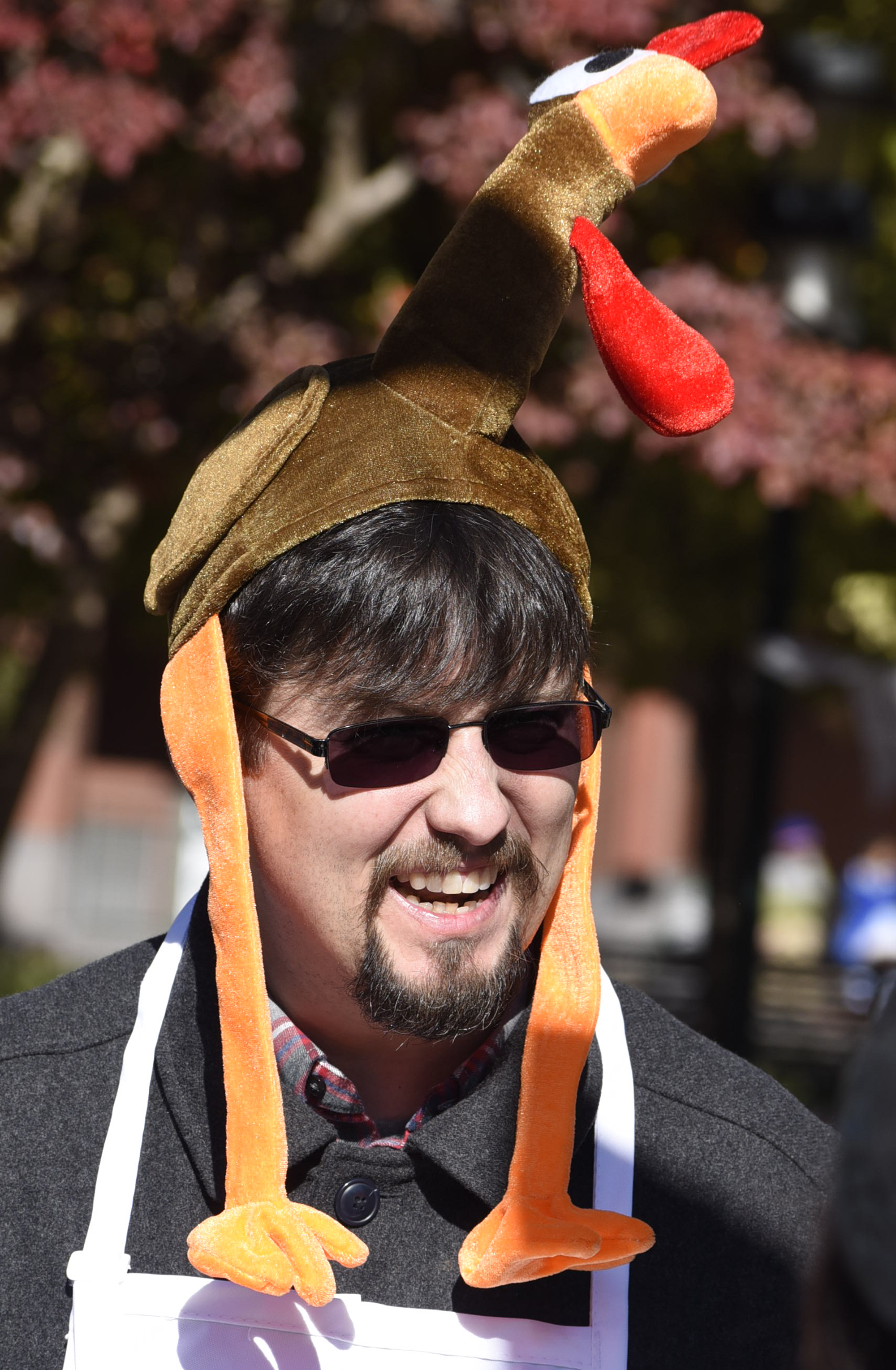 Volunteer Brian Purvis dons the correct headwear for the event.