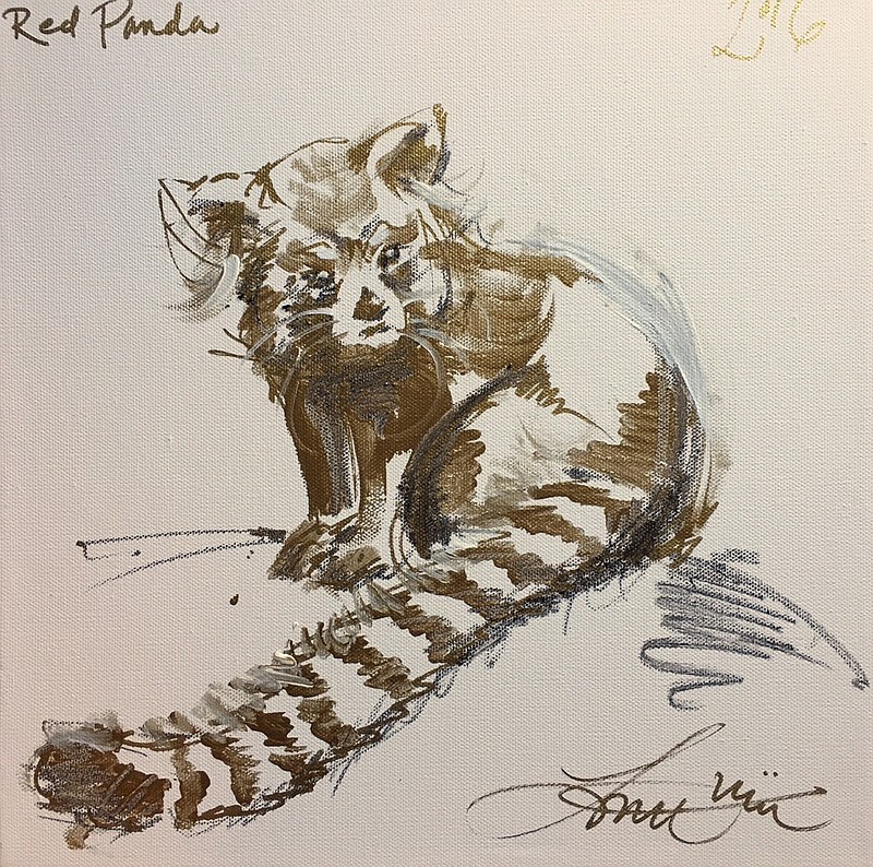 Examples of the "Creatures for Community" include a red panda, tiger and bald eagle. Sales from the framed charcoal and metallic gold paintings will go to the Chattanooga Community Kitchen.