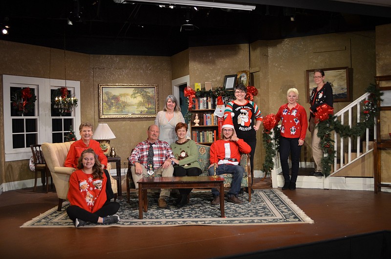 Cast members in "Trials, Tribulations and Christmas Decorations," which opens Friday, Dec. 2, at Oak Street Playhouse are, from left, May Wood, Hannah Card, Carlton Thomas, Jenny Bacon, Cristy Clark, William Brooks, Marcia Parks, Tosha Kranz and Dana Cole.