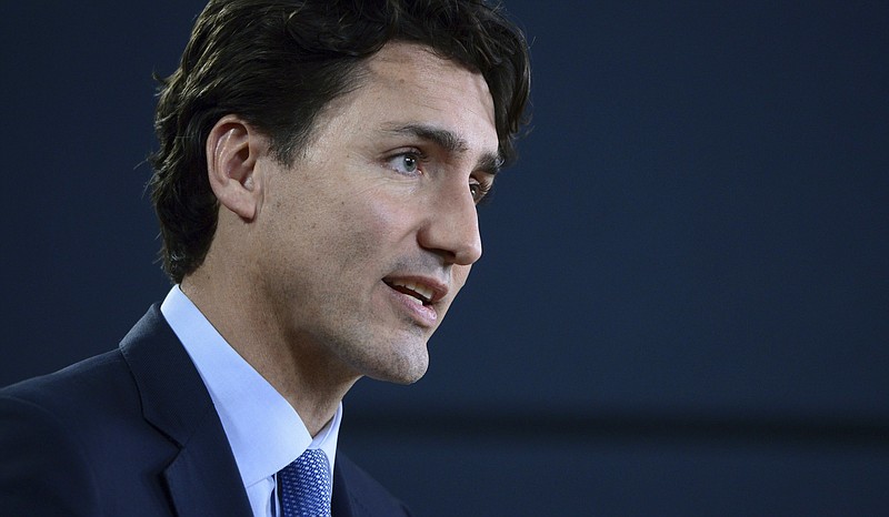 
              Canada's Prime Minister Justin Trudeau holds a press conference at the National Press Theatre in Ottawa, Ontario, on Tuesday, Nov. 29, 2016. Trudeau has approved one controversial pipeline from the Alberta oil sands to the Pacific Coast, but rejected another. On Tuesday, he approved Kinder Morgan's Trans Mountain pipeline to Burnaby, British Columbia, but rejected Enbridge's Northern Gateway pipeline to Kitimat, B.C.  (Sean Kilpatrick/The Canadian Press via AP)
            
