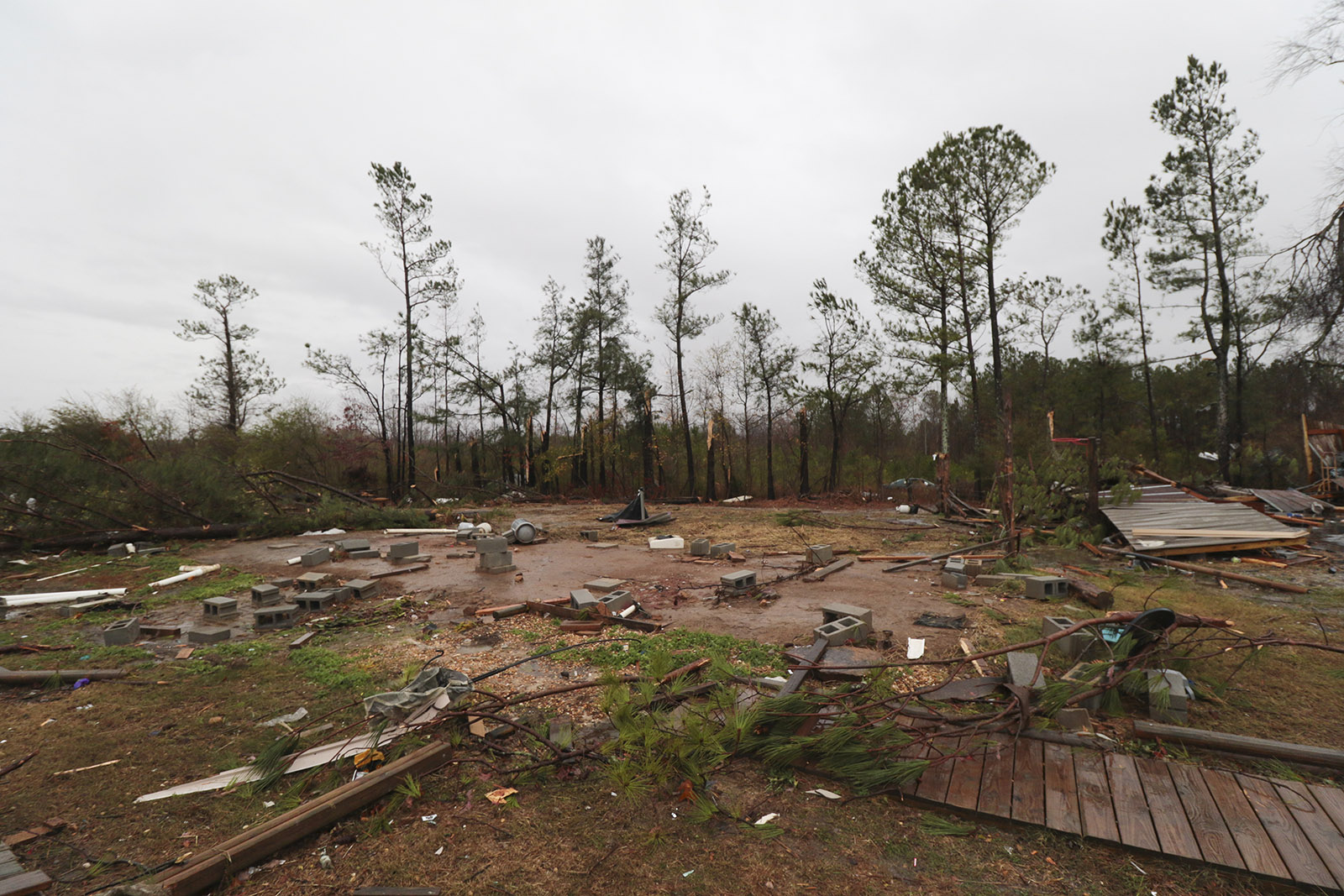 Staff Photo by Dan Henry / The Chattanooga Times Free Press- 11/30/16. Only debris is left at the site where three were killed when a tailer was hit by a suspected tornado in Rosalie, AL, on Wednesday, Nov 30, 2016.