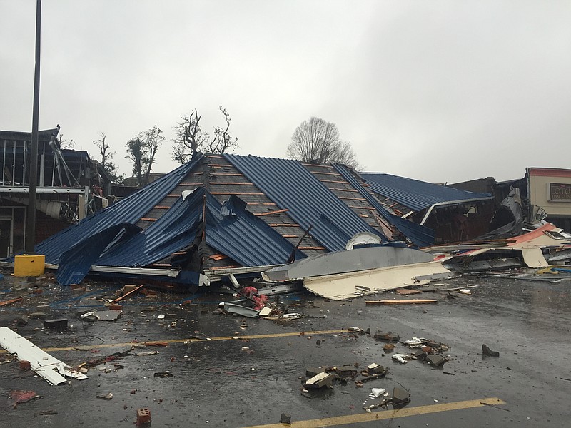 The Save-A-Lot on South White Street in Athens, Tenn., was destroyed when a tornado swept through the area early Wednesday, Nov. 30, 2016.