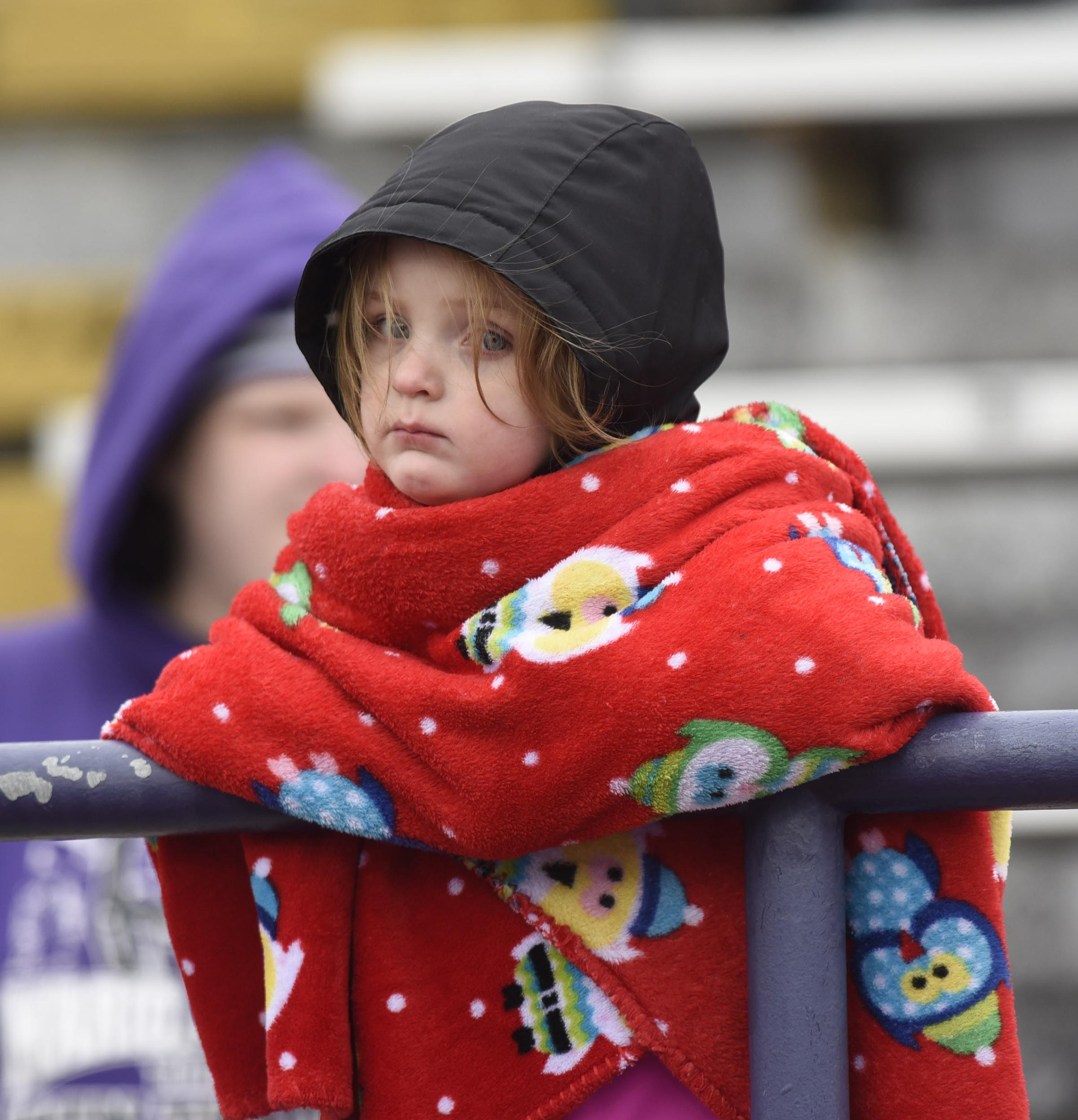 A young Marion County fan is all wrapped up for the weather. The Marion County Warriors faced the Memphis Trezevant Bears in the Class AA TSSAA State Football Championship played in the BlueCross Bowl at Tennessee Tech in Cookeville on December 3, 2016.