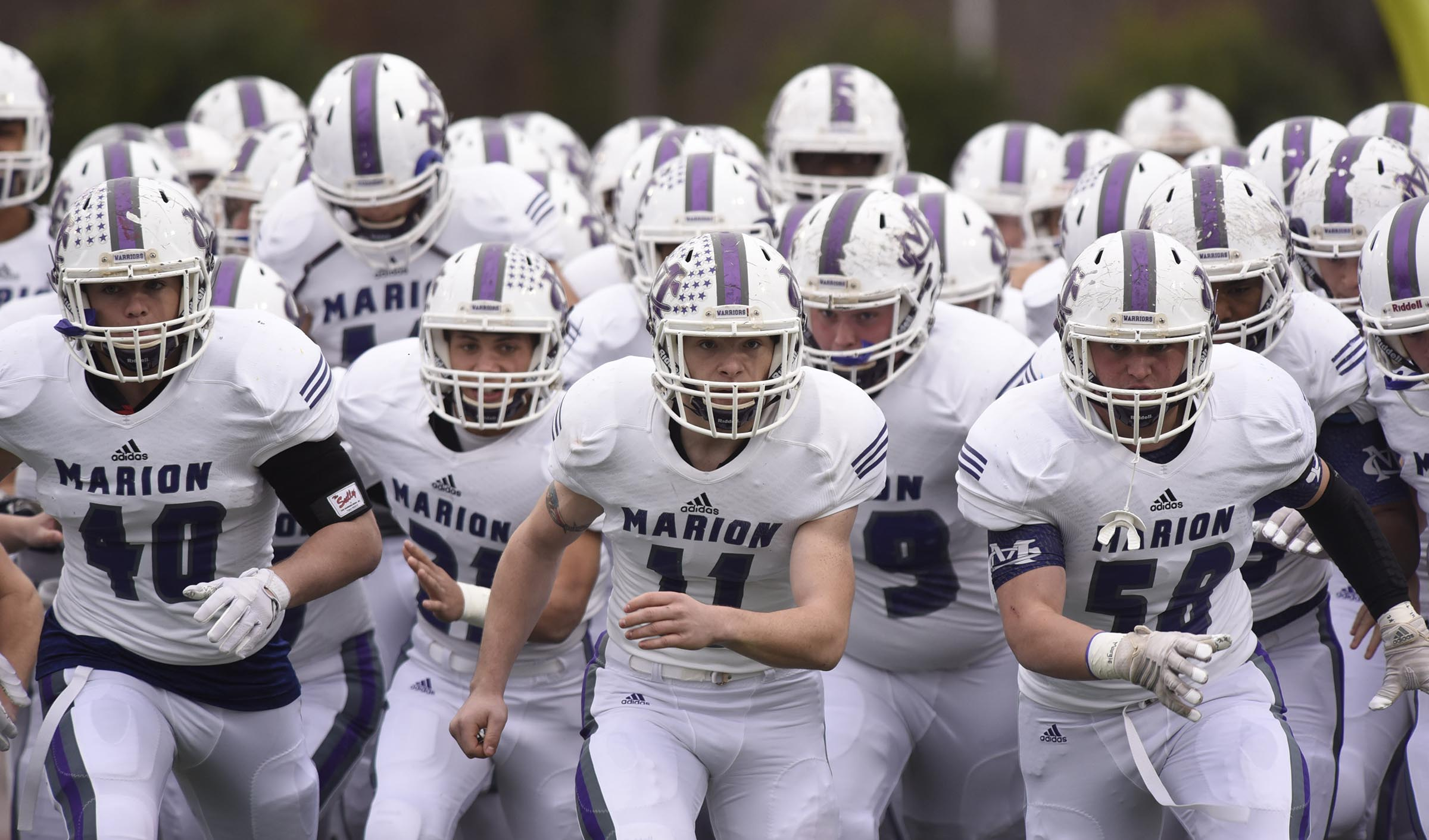 Marion County takes the field. The Marion County Warriors faced the Memphis Trezevant Bears in the Class AA TSSAA State Football Championship played in the BlueCross Bowl at Tennessee Tech in Cookeville on December 3, 2016.