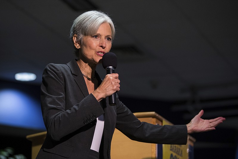 In this Sept. 21, 2016 file photo. Green Party presidential candidate Jill Stein delivers remarks at Wilkes University in Wilkes-Barre, Pa. Green Party-backed voters dropped a court case Saturday night, Dec. 3, 2016, that had sought to force a statewide recount of Pennsylvania's Nov. 8 presidential election, won by Republican Donald Trump, in what Green Party presidential candidate Stein had framed as an effort to explore whether voting machines and systems had been hacked and the election result manipulated. (Christopher Dolan/The Citizens' Voice via AP, File)