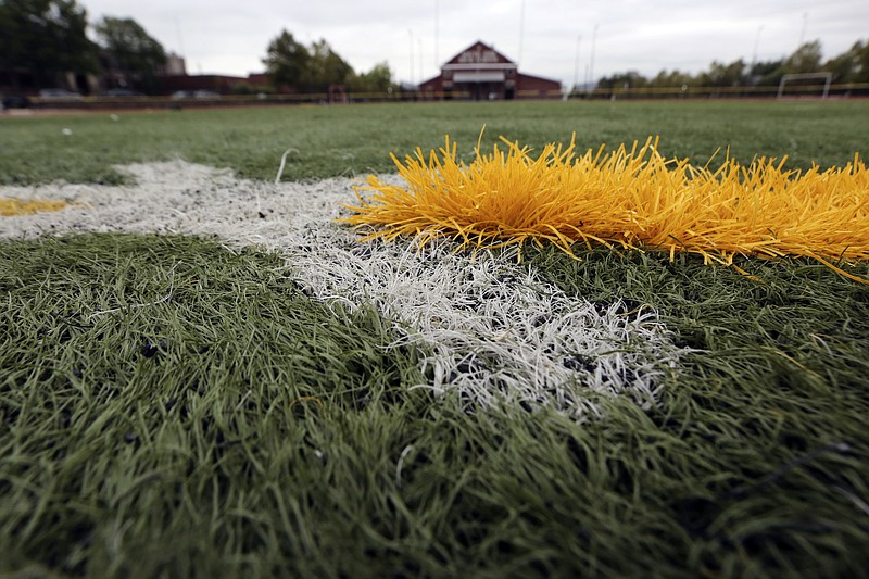 
              This Sept. 28, 2016, photo shows a Duraspine turf field in Newark, N.J. FieldTurf, the country’s leading maker of artificial sports turf, sold more than 1,000 fields to towns, schools and teams nationwide after its executives knew they were falling apart faster than expected and might not live up to lofty marketing claims, according to an investigation by NJ Advance Media. (Andre Malok/NJ Advance Media via AP)
            