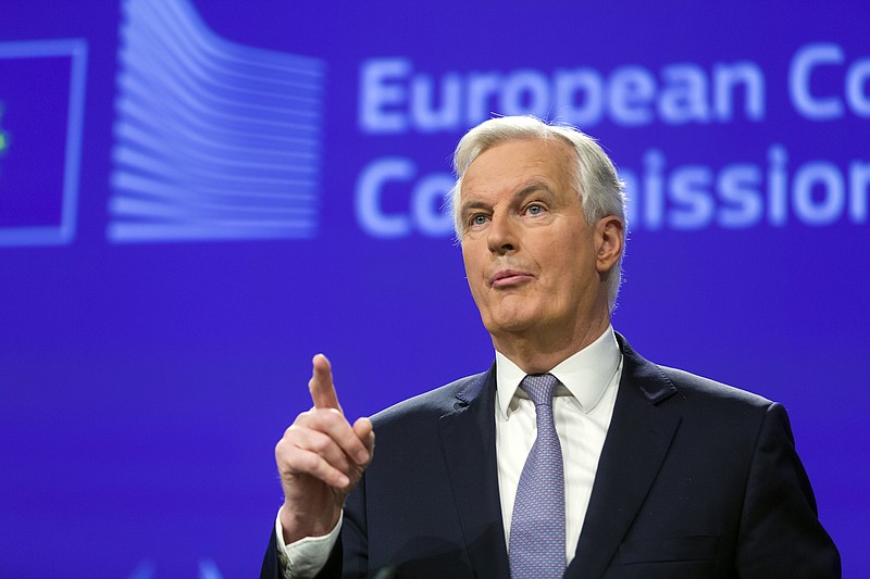 
              Michel Barnier, Chief Negotiator for the Preparation and Conduct of the Negotiations with the United Kingdom under Article 50 of the Treaty of the European Union, speaks during a media conference at EU headquarters in Brussels on Tuesday, Dec. 6, 2016. (AP Photo/Thierry Monasse)
            