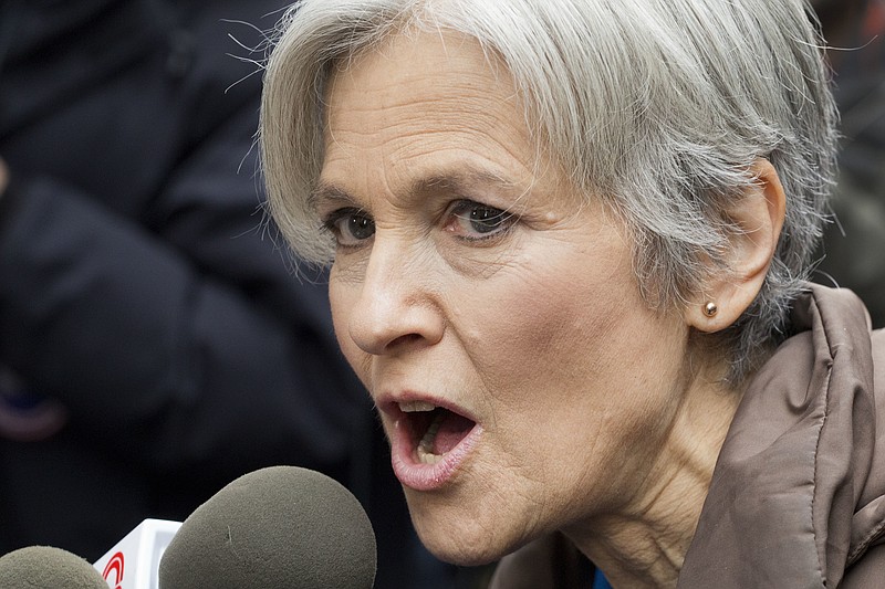 
              Jill Stein, the presidential Green Party candidate, speaks at a news conference in front of Trump Tower, Monday, Dec. 5, 2016, in New York. Stein is spearheading recount efforts in Pennsylvania, Michigan and Wisconsin.  (AP Photo/Mark Lennihan)
            