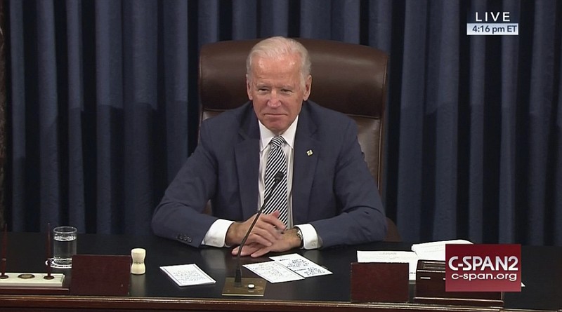
              This image provided by C-SPAN2 shows Vice President Joe Biden listening in the Senate Chamber on Capitol Hill in Washington, Wednesday, Dec. 7, 2016, during a Senate farewell tribute. (C-SPAN2 via AP)
            