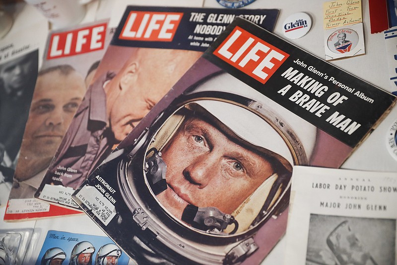 
              A Sept. 1966 edition of LIFE Magazine bearing the likeness of John Glenn rests in a showcase at the John & Annie Glenn Museum, Friday, Dec. 9, 2016, in New Concord, Ohio. Glenn was the first American to orbit Earth, piloting Friendship 7 around the planet three times in 1962. Glenn, as a U.S. senator at age 77, also became the oldest person in space by orbiting Earth with six astronauts aboard shuttle Discovery in 1998. (AP Photo/John Minchillo)
            