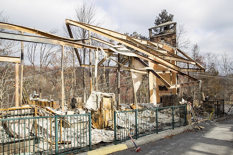 Fire damage to the Laurel Point Resort in Gatlinburg, Tenn., is seen on Friday, Dec. 9, 2016. Gatlinburg reopened to the public for the first time since fatal wildfires spread to the city on Nov. 28.
