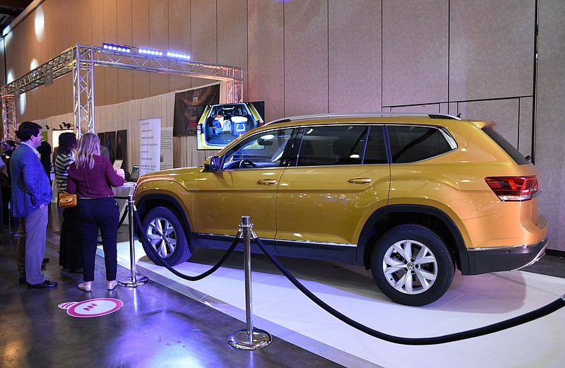 Staff Photo by Angela Lewis Foster / A Volkswagen Atlas SUV was on display during a Chattanooga Area Chamber of Commerce meeting recently. Production of the new vehicle is slated to start soon at VW's Chattanooga factory.