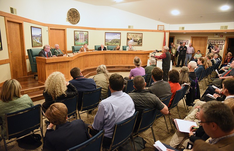 Ray Laliberte shares his opinion during a town council meeting Monday, Dec. 12, 2016, at the Signal Mountain Town Hall about the possibility of Signal Mountain forming its own school system.