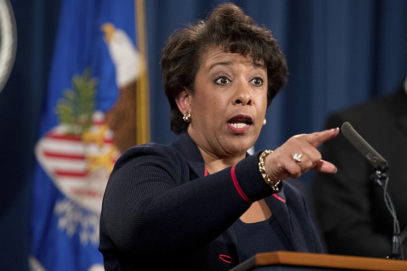 
              FILE - In this Sept. 22, 2016, file photo Attorney General Loretta Lynch takes a question during a news conference at the Justice Department in Washington. Hate crimes tear at the fabric of American communities and represent a stain on the country’s soul, Lynch said at a mosque and Muslim community center on Dec. 12. Lynch spoke at the All Dulles Area Muslim Society Center as law enforcement across the country confronts a spike in hate crimes targeting Muslims. (AP Photo/Andrew Harnik, File)
            