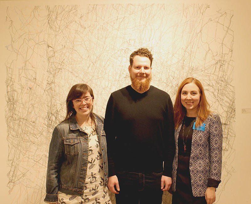 Visitors to the annual "AVA Juried Members Exhibition," now in its final week, will get a preview of works to come from Marc Boyson, whose Best of Show win grants him a solo exhibition in AVA's main gallery in November 2017. With Boyson at the announcement are juror Katie Hargrave, left, and Lauren Goforth, AVA's education and exhibitions director. 