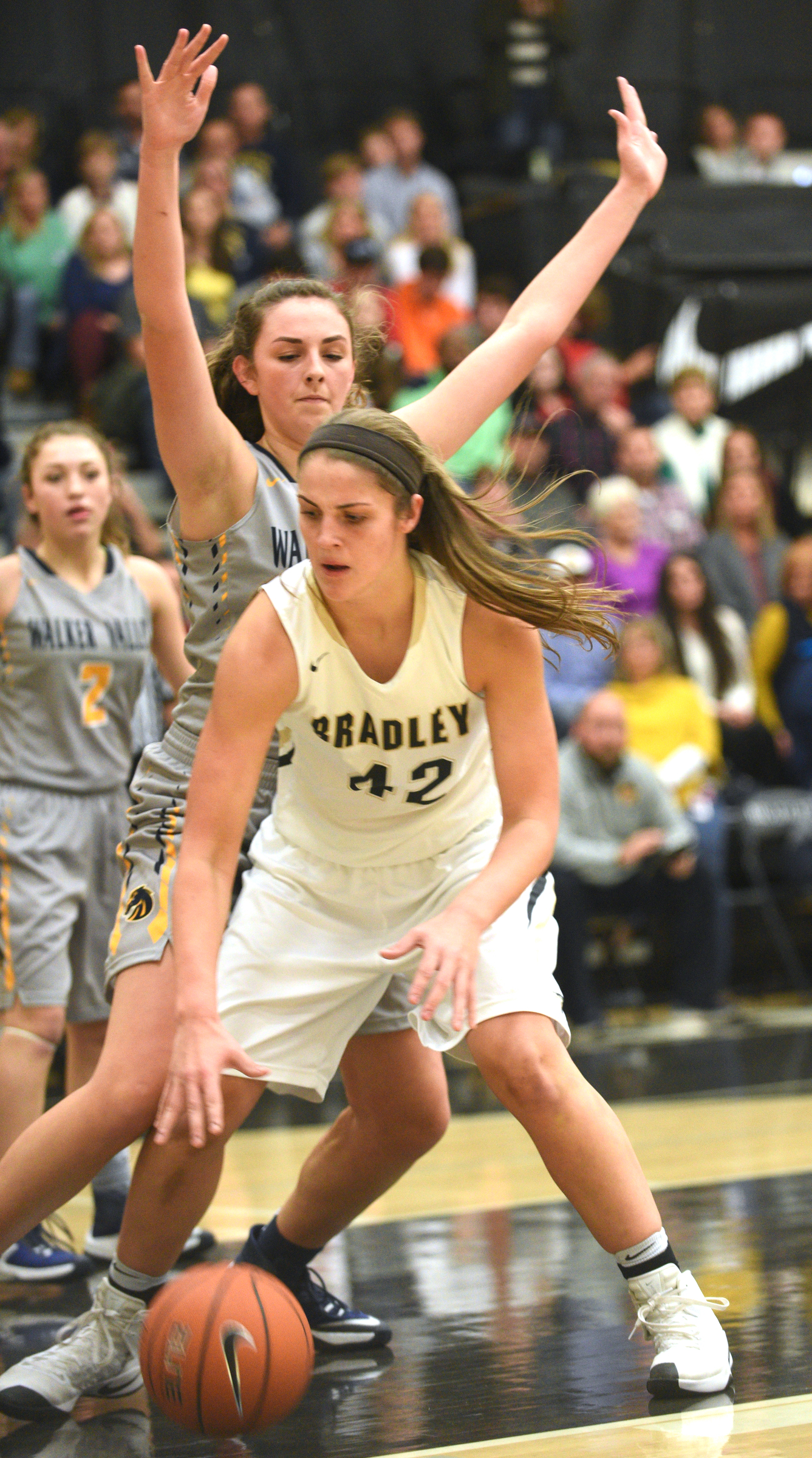 Bradley Central Kailey McRee is guarded by Walker Valley's Haley Jones Tuesday, Dec. 13, 2016, at Bradley Central High School.