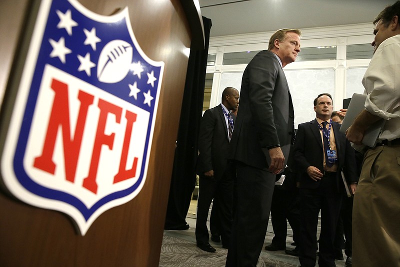 
              NFL Commissioner Roger Goodell listens to a reporter's question after the NFL football owners meeting in Irving, Texas, Wednesday, Dec. 14, 2016. (AP Photo/LM Otero)
            