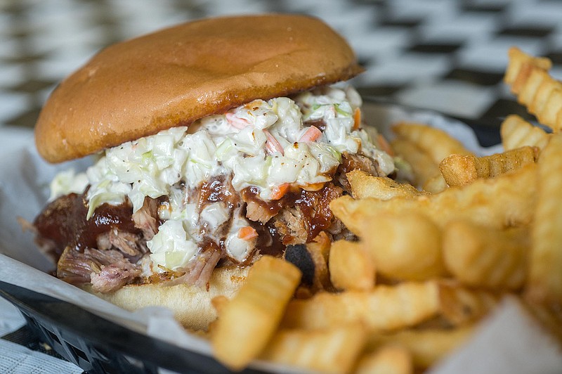 Jumbo pork sandwich at Nooga-Q Smokehouse and Grille. (Photo by Mark Gilliland)